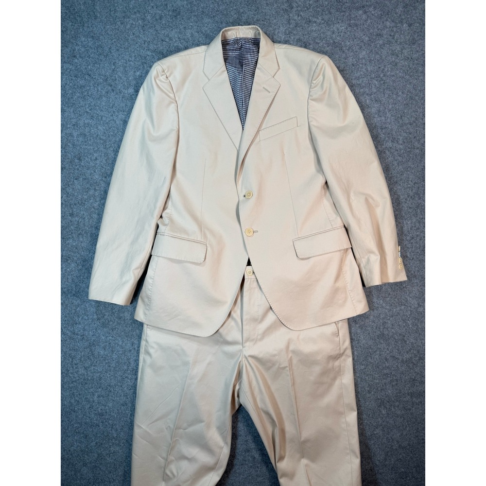 Haspel Mens Tan‎ Cotton Twill 2 Piece Suit 40R Blazer 32W Pants Made in USA